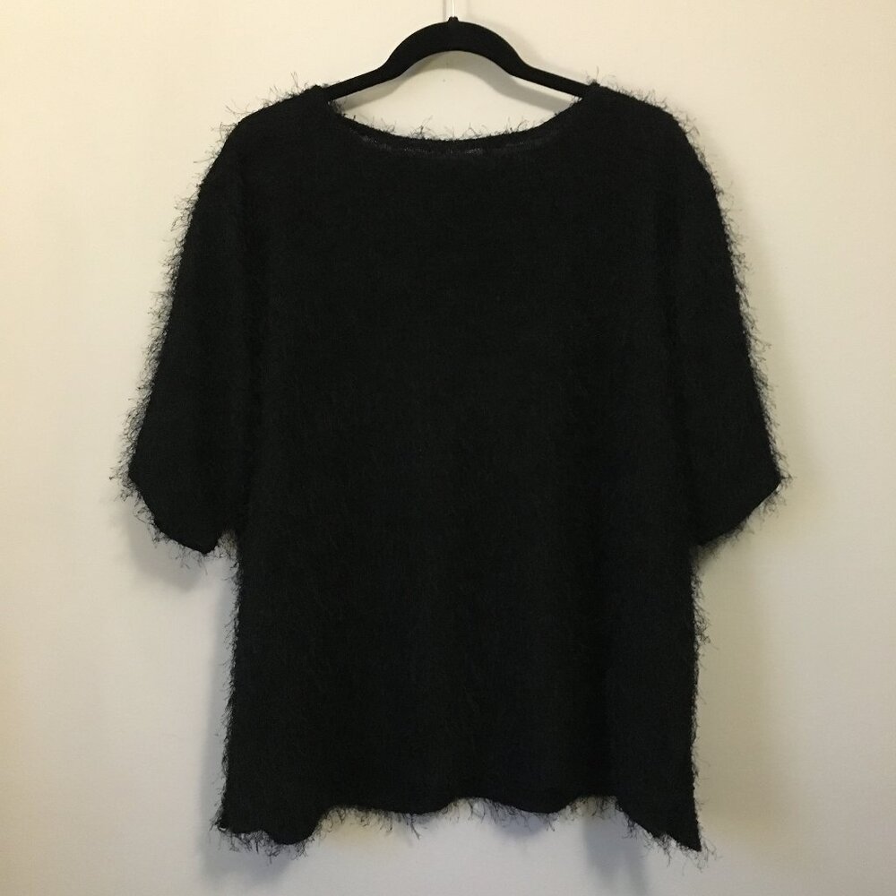 Alt Grunge Black Faux Fur Short Sleeve Fuzzy Eyelash Knit Top